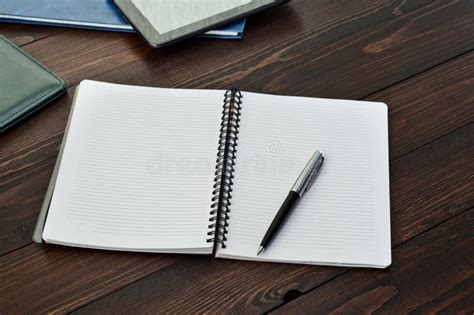 Open Notepad Closeup On Wooden Office Table Stock Image Image Of