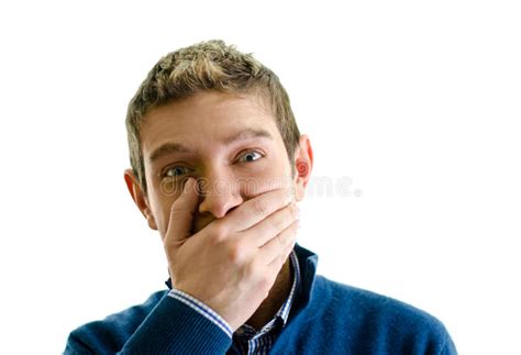 Handsome Young Man Covering Mouth With Hand Stock Image Image Of