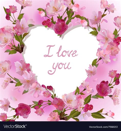 Heart In Cherry Flowers I Love You Royalty Free Vector Image