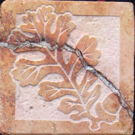 4x4 Oak Leaf And Acorn Tile In Peach Travertine By Tilegoddess