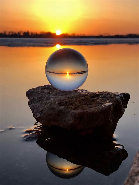 Crystal Ball Resting On A Rock Reflection Photography Landscape