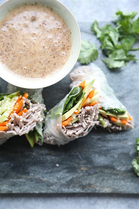 Fresh Sesame Soba Spring Rolls With Almond Butter Dipping Sauce Feed
