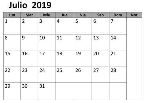 Calendario Diseno Julio 2019 Para Imprimir Calendario Julio Images