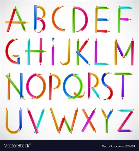 Colorful alphabet of pencils Royalty Free Vector Image