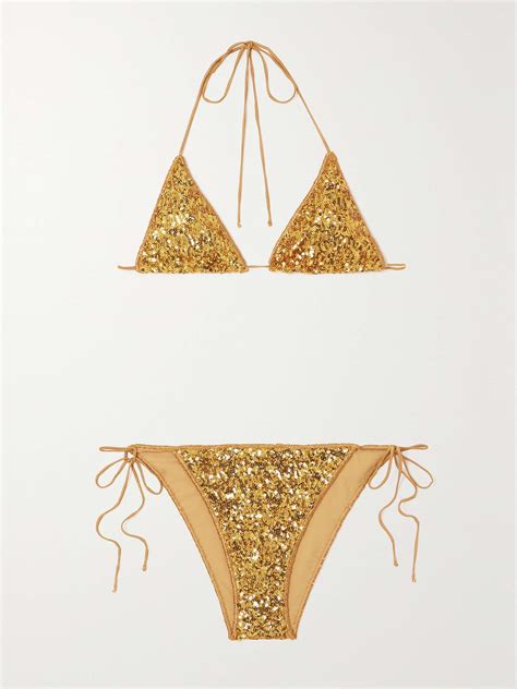 OsÉree Lumière Sequined Triangle Bikini Net A Porter