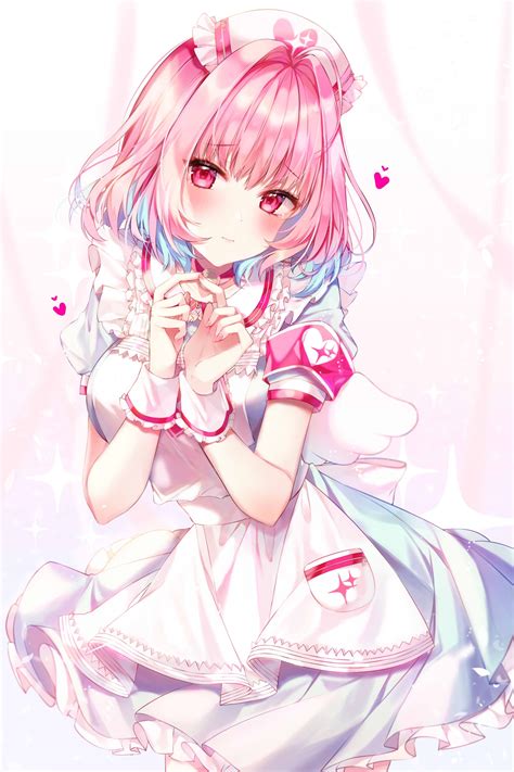 Pink Hair Portrait Display Anime Digital Art D Blushing Taya Oco Anime Girls THE Nurse