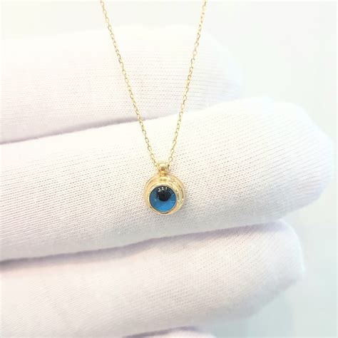 K Real Solid Gold Evil Eye Necklace For Women Turkish Evil Eye Pendant