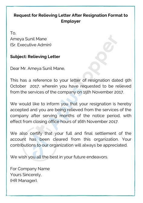 Relieving Letter Format Relieving Letter Format Templates And Samples