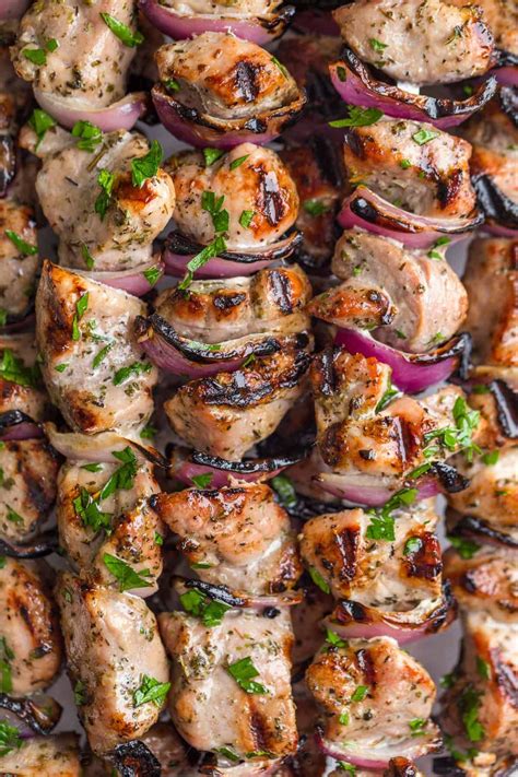 grilled pork kabobs on skewers with red onion | Grilled kabob recipes, Grilled pork tenderloin ...