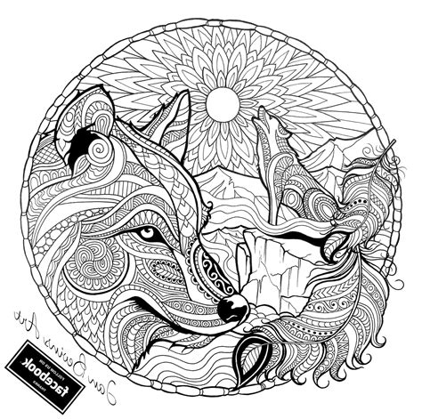 Coloriage et illustration d'une tête de loup; 10 Beau De Loup Mandala Images - Coloriage : Coloriage