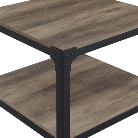 Angle Iron Rustic Wood End Table Set Of 2 Grey Wash