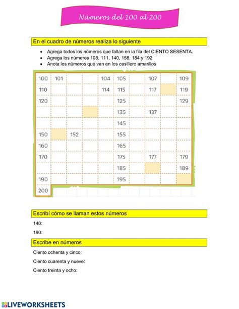 Números Del 100 Al 200 Ficha Interactiva Worksheets Periodic Table