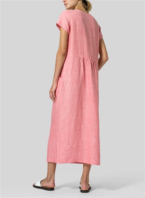 Linen Short Sleeve Midi Dress Plus Size