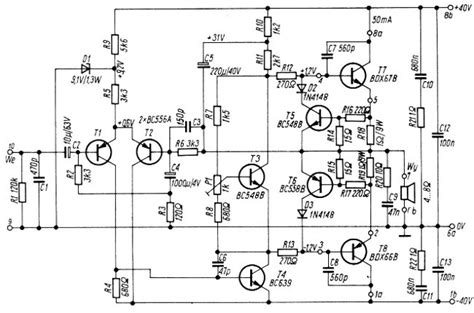 8 watt amplifier circuit diagram: Audio Amplifier 100W with BDX66B, BDX67B