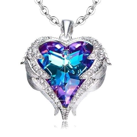 1pcs Angel Wings Pendant Necklaces Blue Crystal Heart Necklace For Women Christmas Jewelry