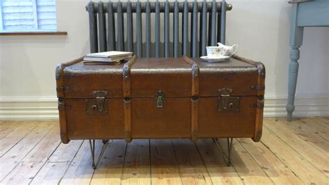1930s Steamer Trunk Coffee Table On Hairpin Legs Antique Trunk