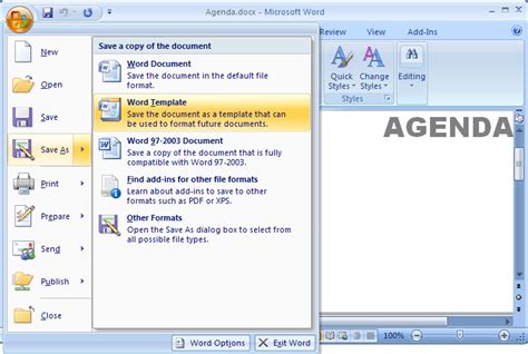 MS Word 2007 Create A Template From An Existing Document