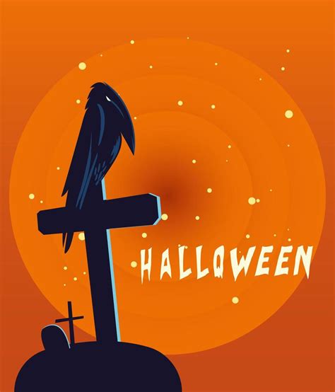 Halloween Raven Cartoon On Grave Vector Design 1940009 Vector Art At