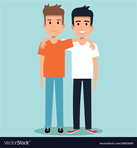 Two Boys Hugging Best Friends Happy Smiling Vector Image