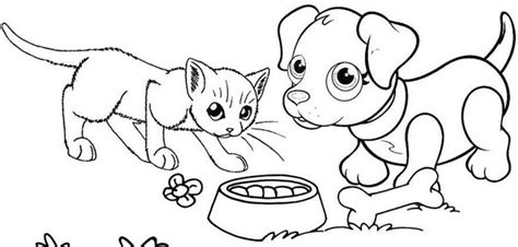 best dog and cat eating pet foods together coloring page