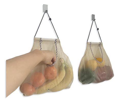Pack Of 2 Hanging Mesh Storage Bags Durable Fruit And Veg Basket Bags