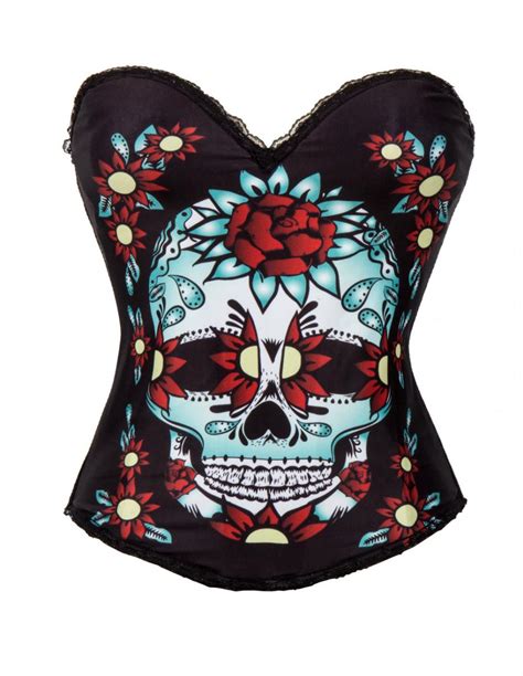 Red Rose Skull Printed Push Up Corsets And Bustiers Steampunk Corselet Punk Gothic Clothing