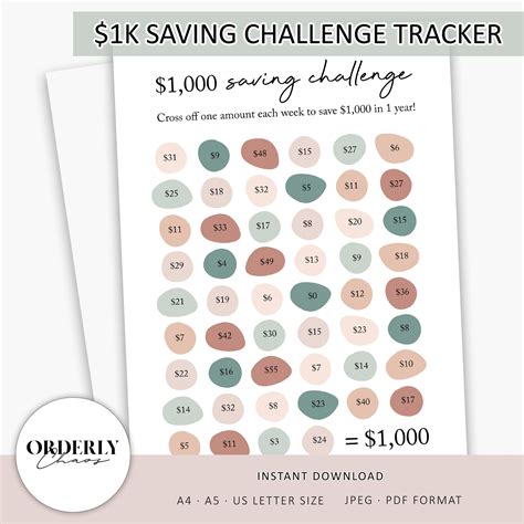 1k Money Saving Challenge Printable Modern Minimalism Etsy