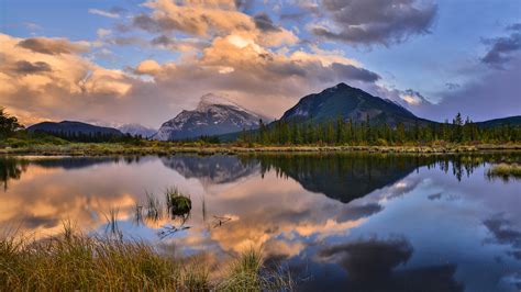 Papeis De Parede 2560x1440 Canadá Parque Montanhas Lago Tarde