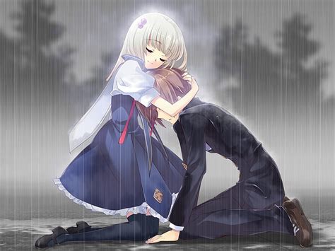 Couple In The Rain Cute Cg Anime Love Flyable Heart Rain Couple