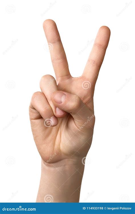 Man Hand Showing Victory Sign Gesture Isolated On White Background