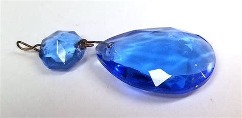Vintage Blue Chandelier Crystal Teardrops Etsy