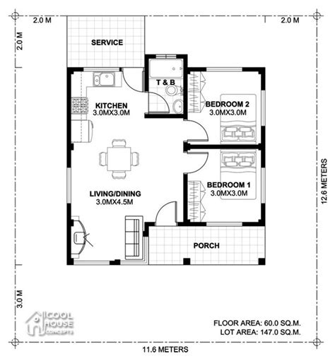 Young architecture services 4140 s. Home design plan 11x12m with 2 bedrooms | Two bedroom ...