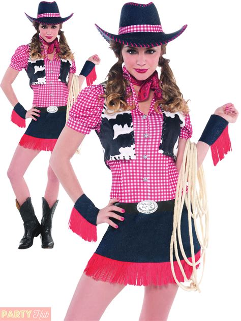Ladies Rawhide Cowgirl Costume Adults Women Wild West Fancy Dress
