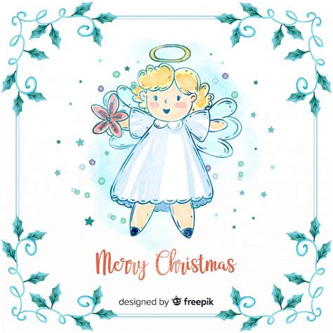Lovely Watercolor Christmas Angel Vector Free Download