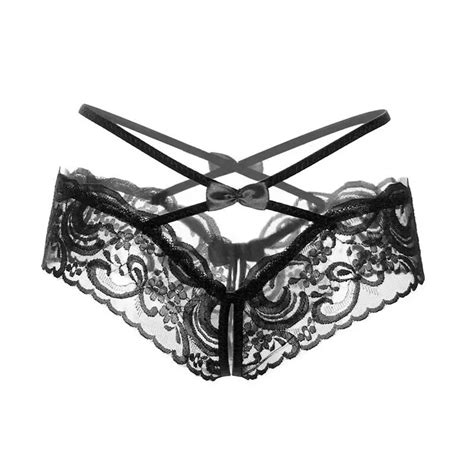 Sexy Women Thongs Exotics G String Black Lace Floral Sheer Underwear