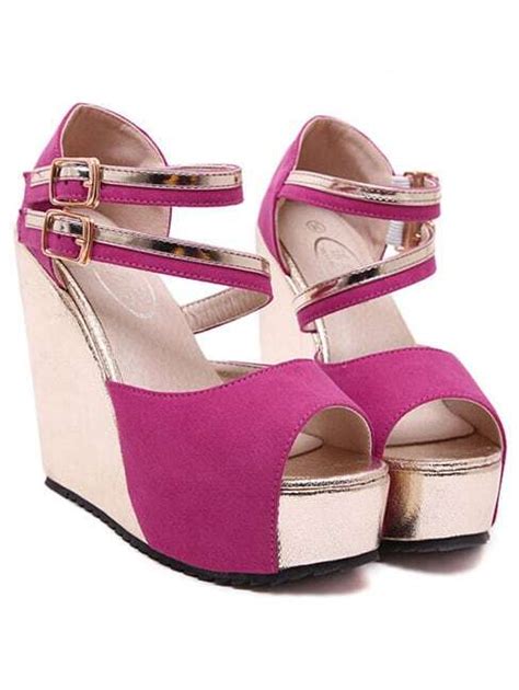 Hot Pink Ankle Strap Wedges Sandals SheIn Sheinside