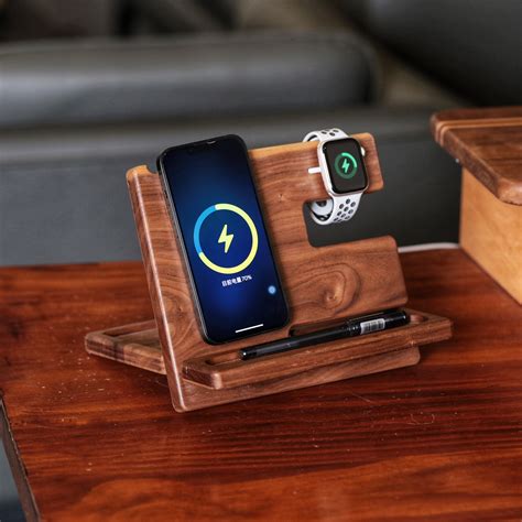 Wood Phone Docking Wireless Charging Stationkey Holder Wallet Stand