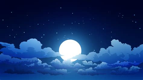 Fondo De Cielo Nocturno Con Nubes Luna Llena Y Estrellas