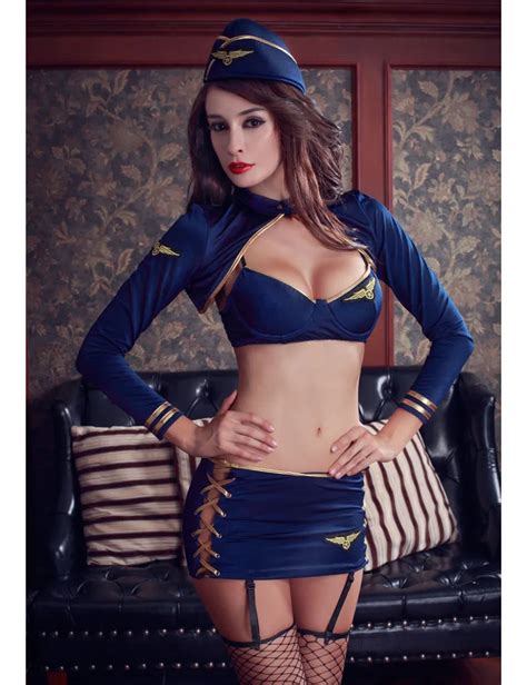 blue stewardess cosplay uniforms sexy woman servant waitress costume temptation airline hostess