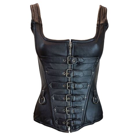 Vc1318 Vance Leather 6 Buckle Zip Front Corset With Shoulder Straps2xl