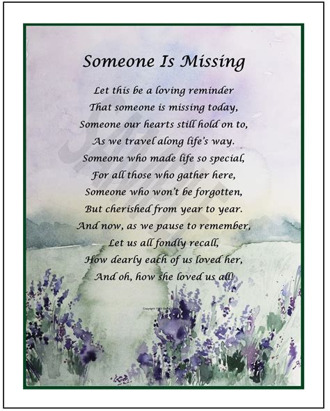 Someone Is Missing Bereavement Poem Sympathy Poem Memorial Poem