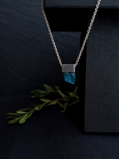 Blue Stone Pendant Necklace Sterling Silver Necklace With Raw Etsy