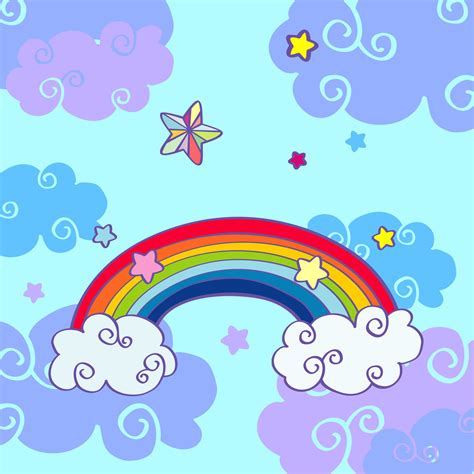 Vector Hand Drawn Cartoon Rainbow And Clouds By Microvector Thehungryjpeg