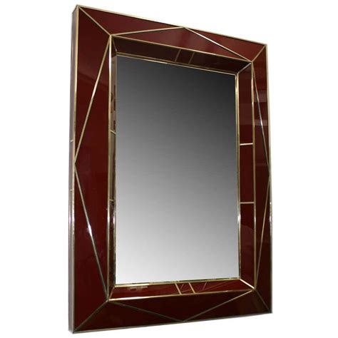 Pair Of Mirrors With Colored Glass And Brass At 1stdibs
