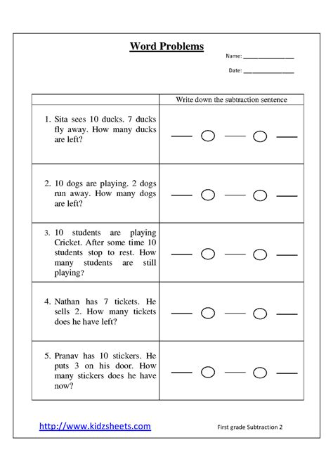 Sequential easy first hard first. Kidz Worksheets: First Grade Word Problems2