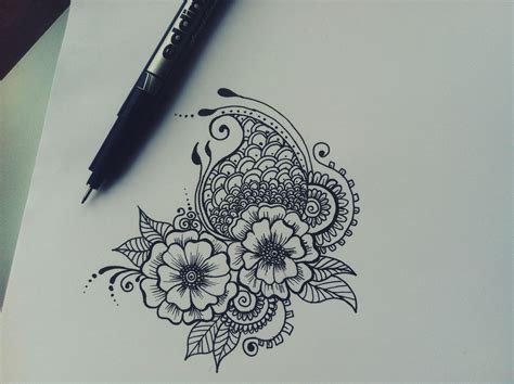 Henna Drawing Wedding Invitation Doodle Henna Flower Designs Flower