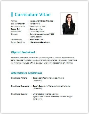 Perfil profesional en el currículum: Curriculum Vitae Formato Word Para Llenar Gratis