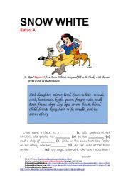 Never be short of short kid stories! English worksheets: Snow White Extract A