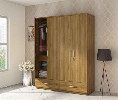 Kosmo Linden 4 Door Wardrobe Without Mirror Natural Teak Spacewood