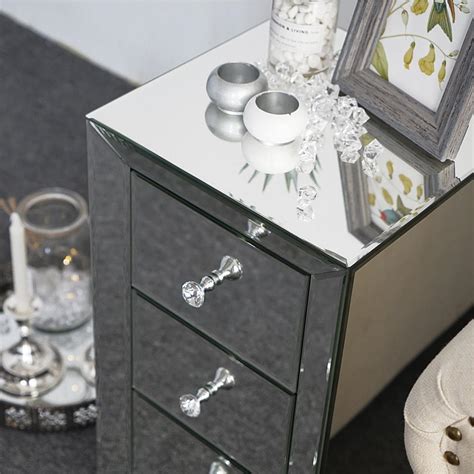 Mirrored Glass Bedside Table Cabinet 3 Drawers And Crystal Handles Bedroom Furni Ebay